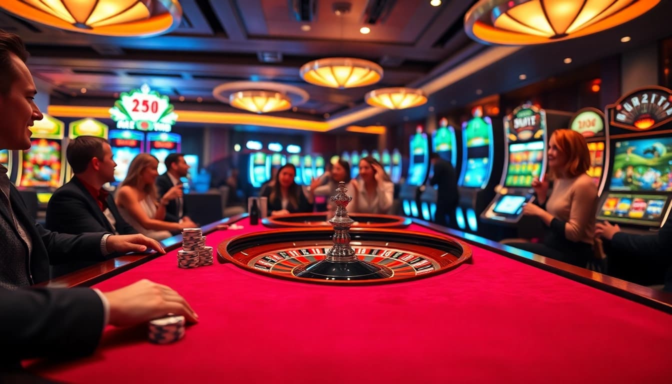 Experience the thrill of gambling at Xin88 with vibrant casino tables and engaging players.