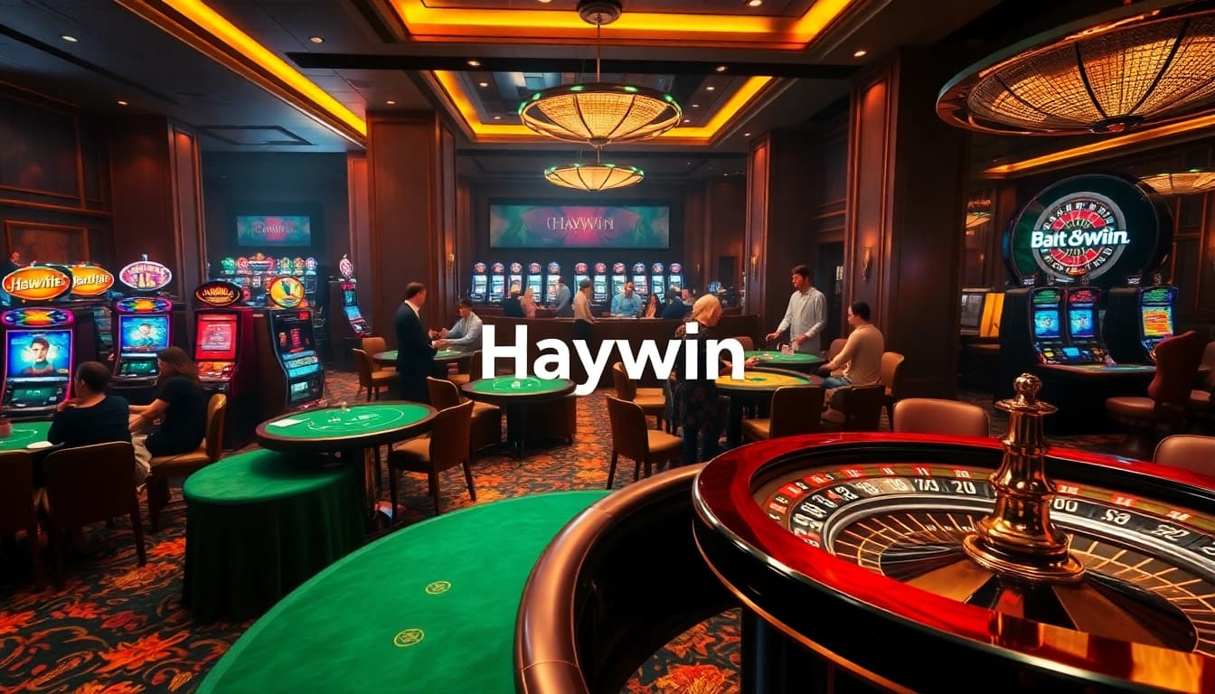 Experience thrilling moments at Haywin's upscale casino games, showcasing poker, slots, and roulette.