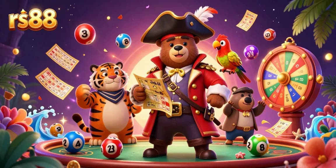Join the adventure at rs88 with pirate bear and tiger amidst a bounty of colorful lottery elements.