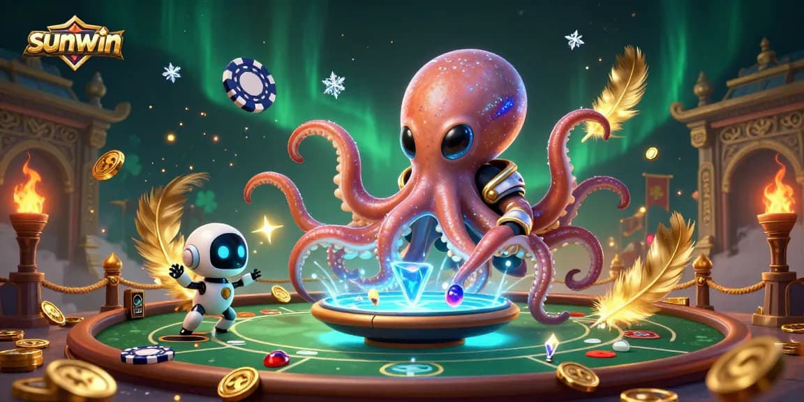 Engage in thrilling gameplay with sunwin as the alien octopus commands a vibrant poker table in cosmic style.