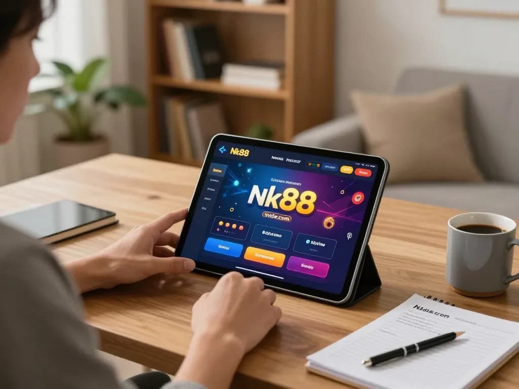 Engaging online gambling experience on Nk88.com during cozy home gaming setup.