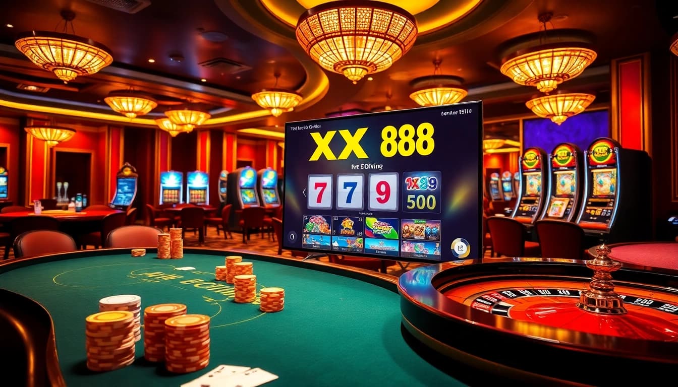 Experience the thrilling atmosphere at XX 88 casino with vibrant tables and gambling action.