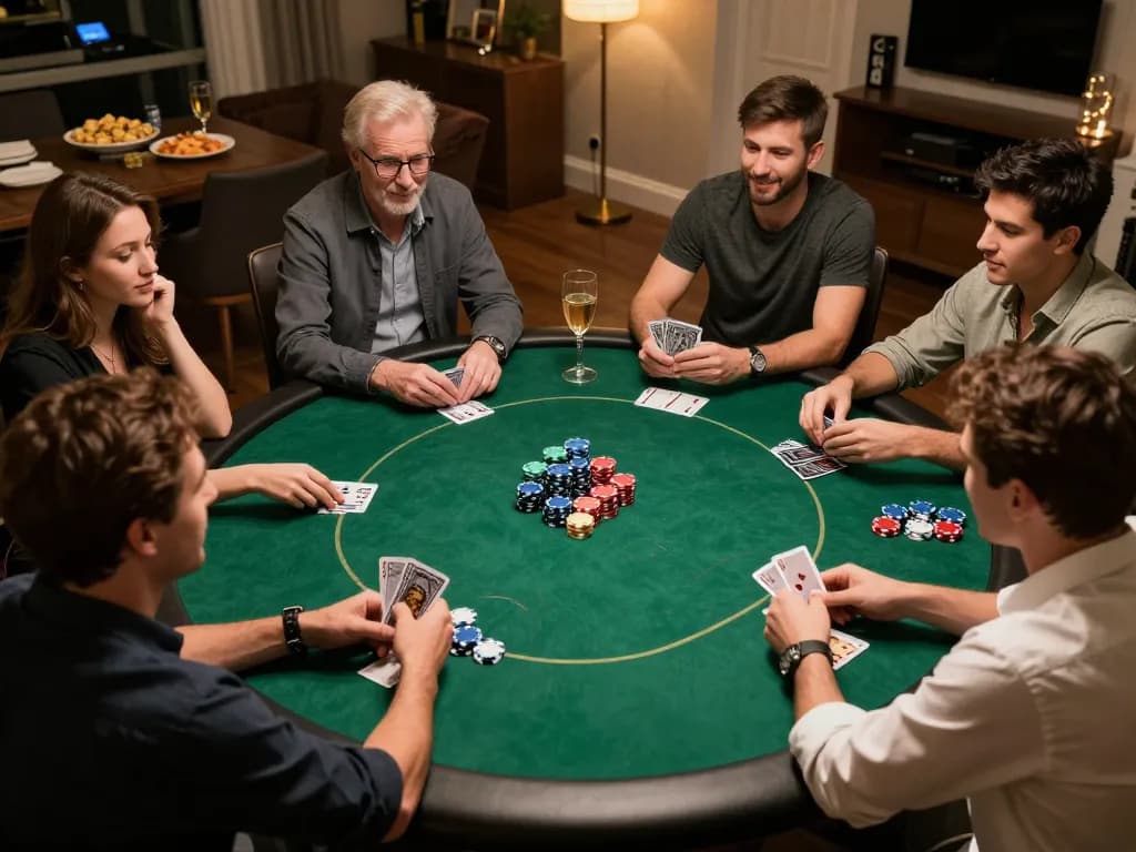 Friends enjoying a spirited poker game night at home enhancing their bl555 gambling experience