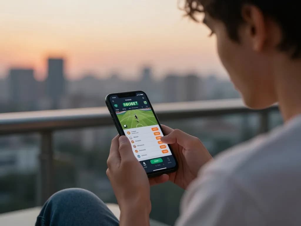 SBOBET mobile gaming scene featuring a person engaging with live betting on their smartphone