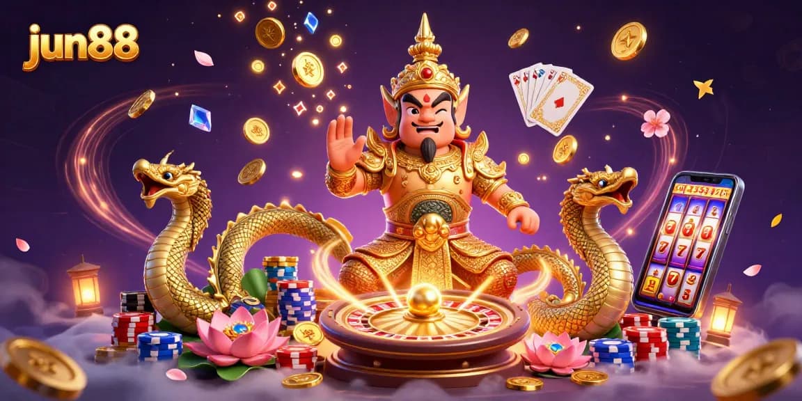 Experience exciting winning moments with jun88's vibrant casino atmosphere showcasing unique characters and rich game elements.