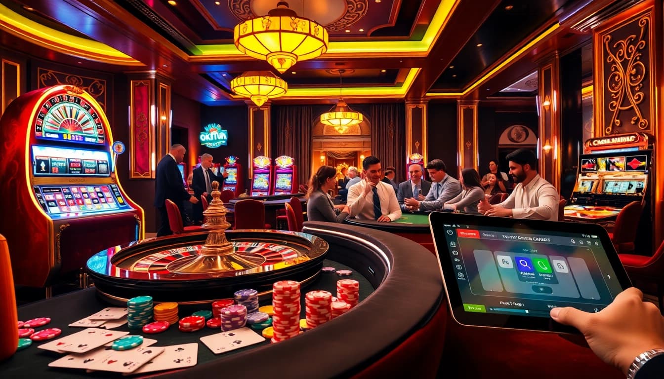 Experience the thrill of online gambling at okfun com with vibrant casino visuals and exciting gaming elements.