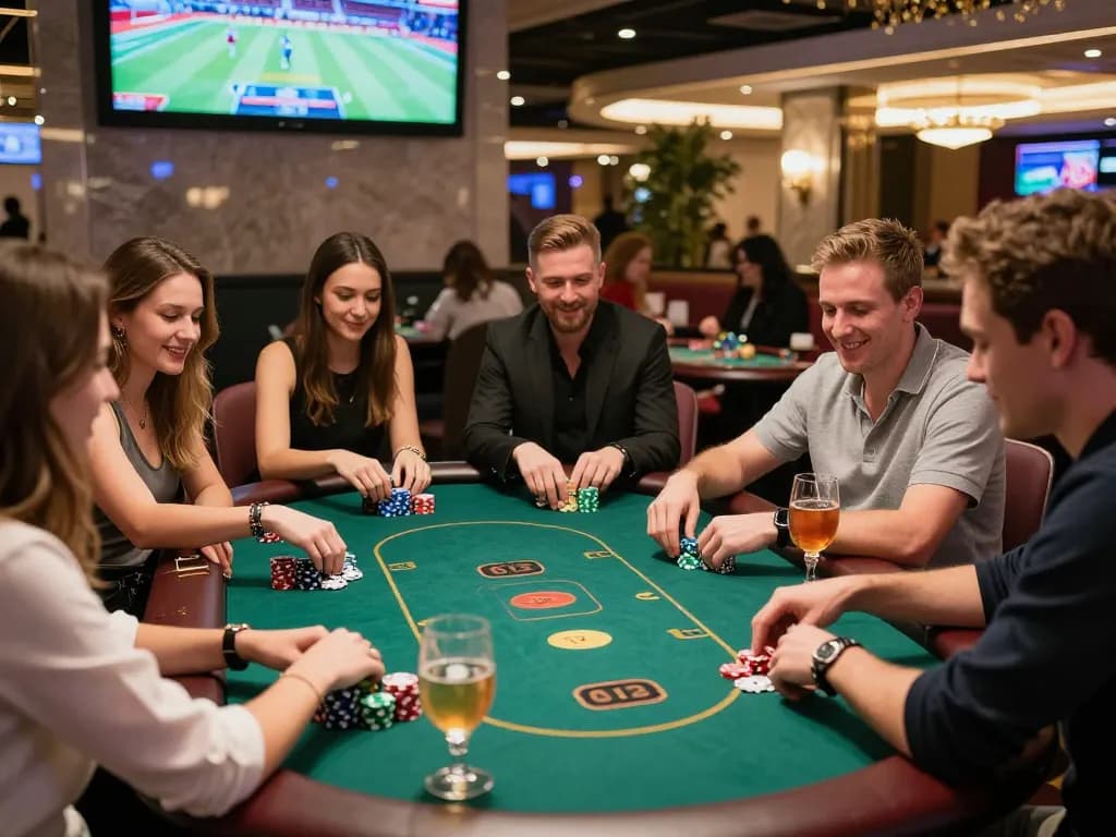 Experience the thrill of social betting at https://topbet8x.com/ with friends around a vibrant poker table.