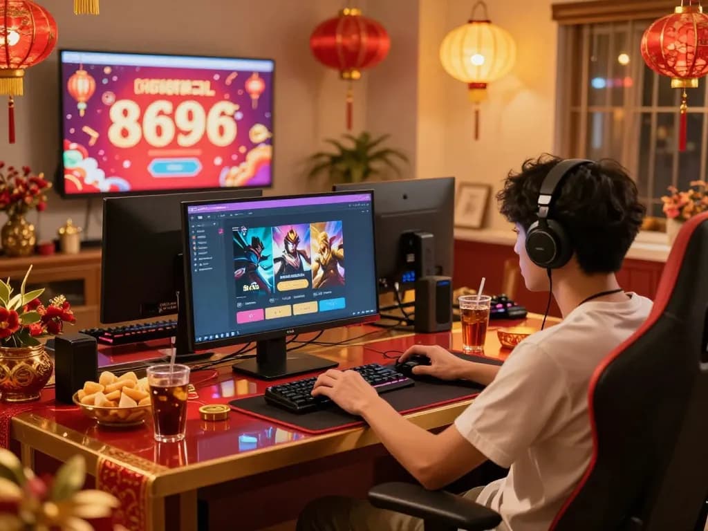 Engaging in luxury online gaming with 8kbet during Tết festivities.