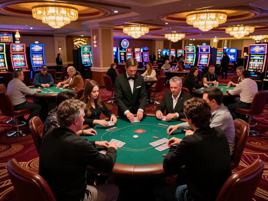 Players strategizing their bets at a poker table in a luxurious casino setting featuring 88aa.