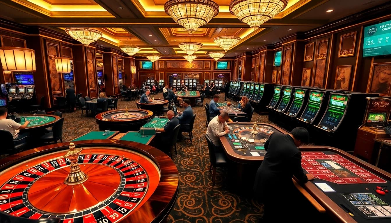 Immerse in the thrilling environment of a reputable casino, “nhà cái uy tín,” showcasing lively gaming tables.