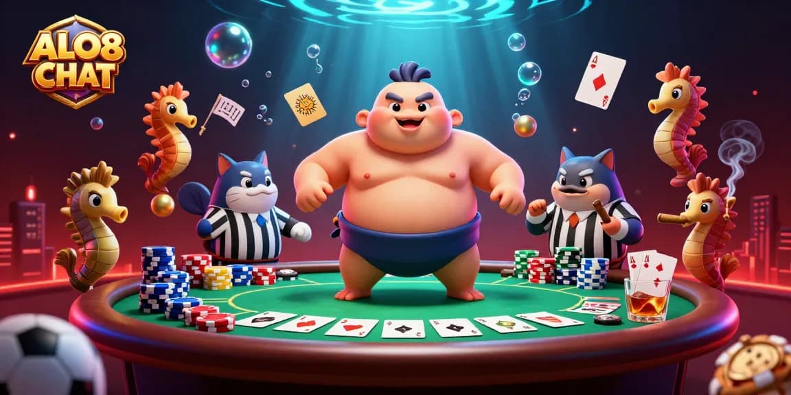 Players engage in sports betting excitement at ALO8 CHAT, surrounded by dynamic gaming elements.