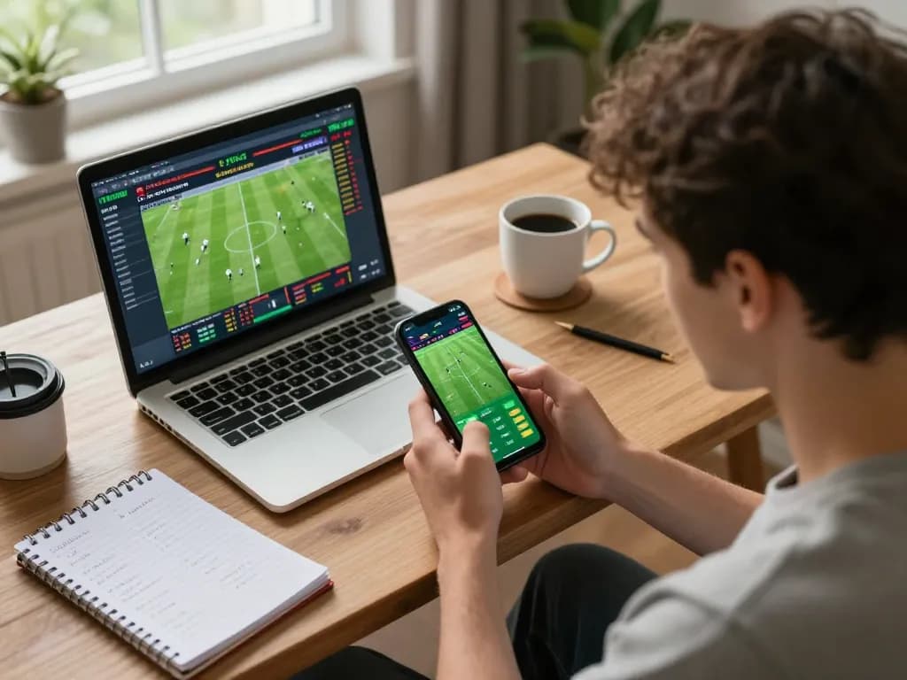 Engaged in live sports betting on a smartphone app, focusing on dynamic keonhacai odds for optimal betting strategy.