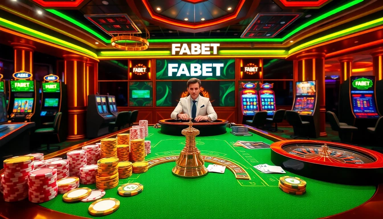 Experience the excitement of FABET with vibrant casino games and engaging dealers.