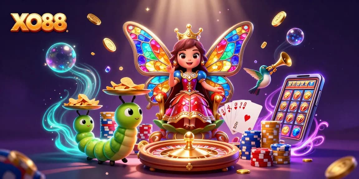 Experience the vibrant world of XO88 with a captivating casino illustration showcasing exciting gaming elements.
