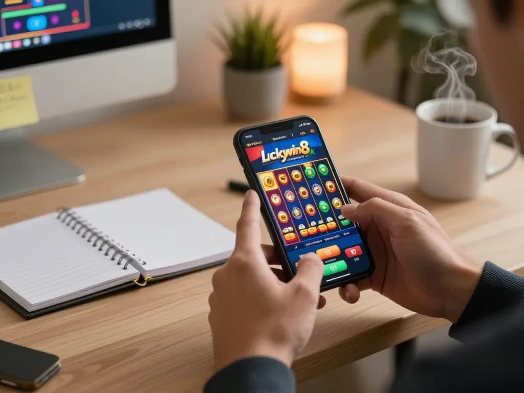 Hands engaging with luckywin8 mobile app, showcasing thrilling gameplay and betting excitement
