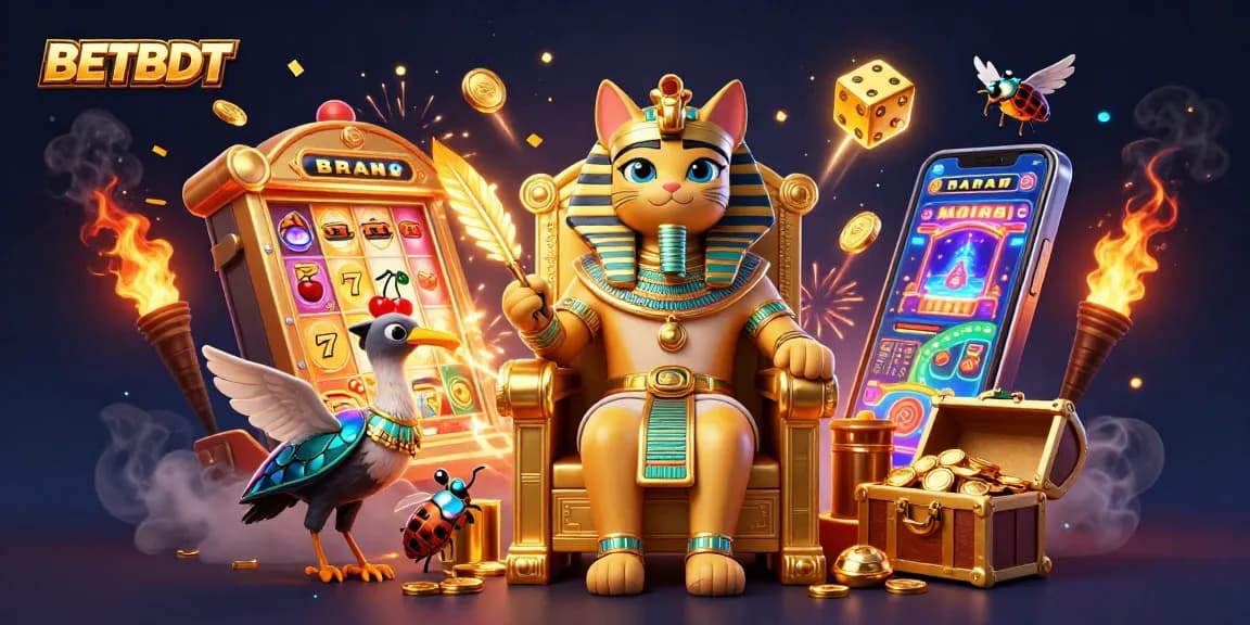 Experience thrilling casino gameplay at BETBDT with a vibrant 3D illustration showcasing jackpot excitement and fun.