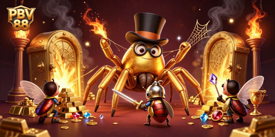 Experience thrilling games with PBV 88, featuring a golden tarantula, knight, and treasure.