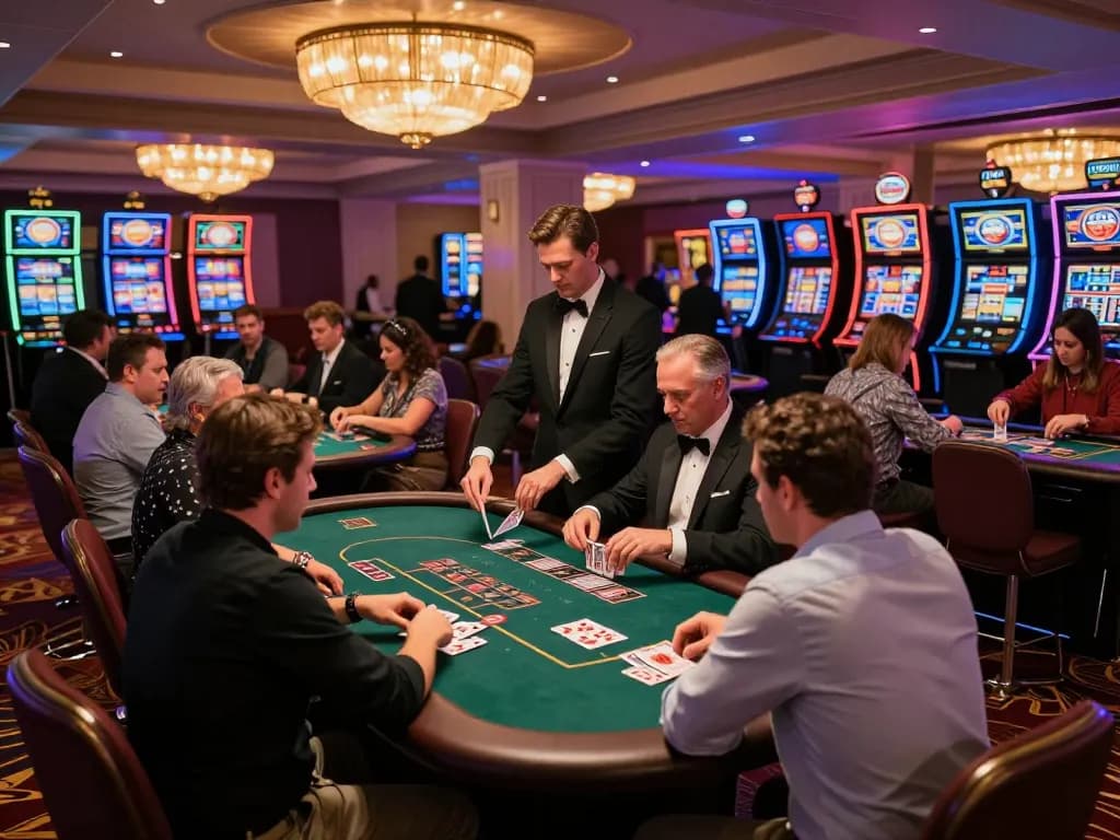 Players engaging in blackjack at 13WIN casino, showcasing intense gaming atmosphere and dynamic action.