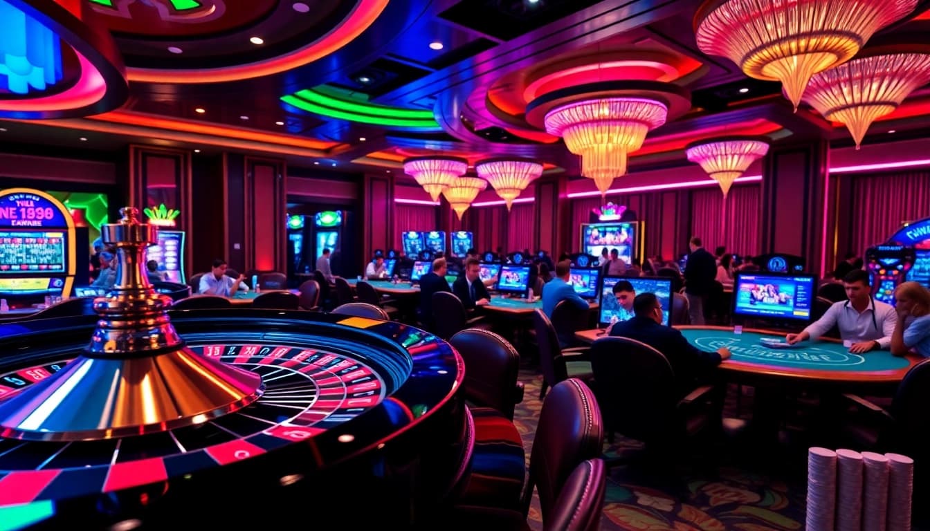 Experience the thrill of winning at XX88 casino with vibrant gaming tables and roulette.