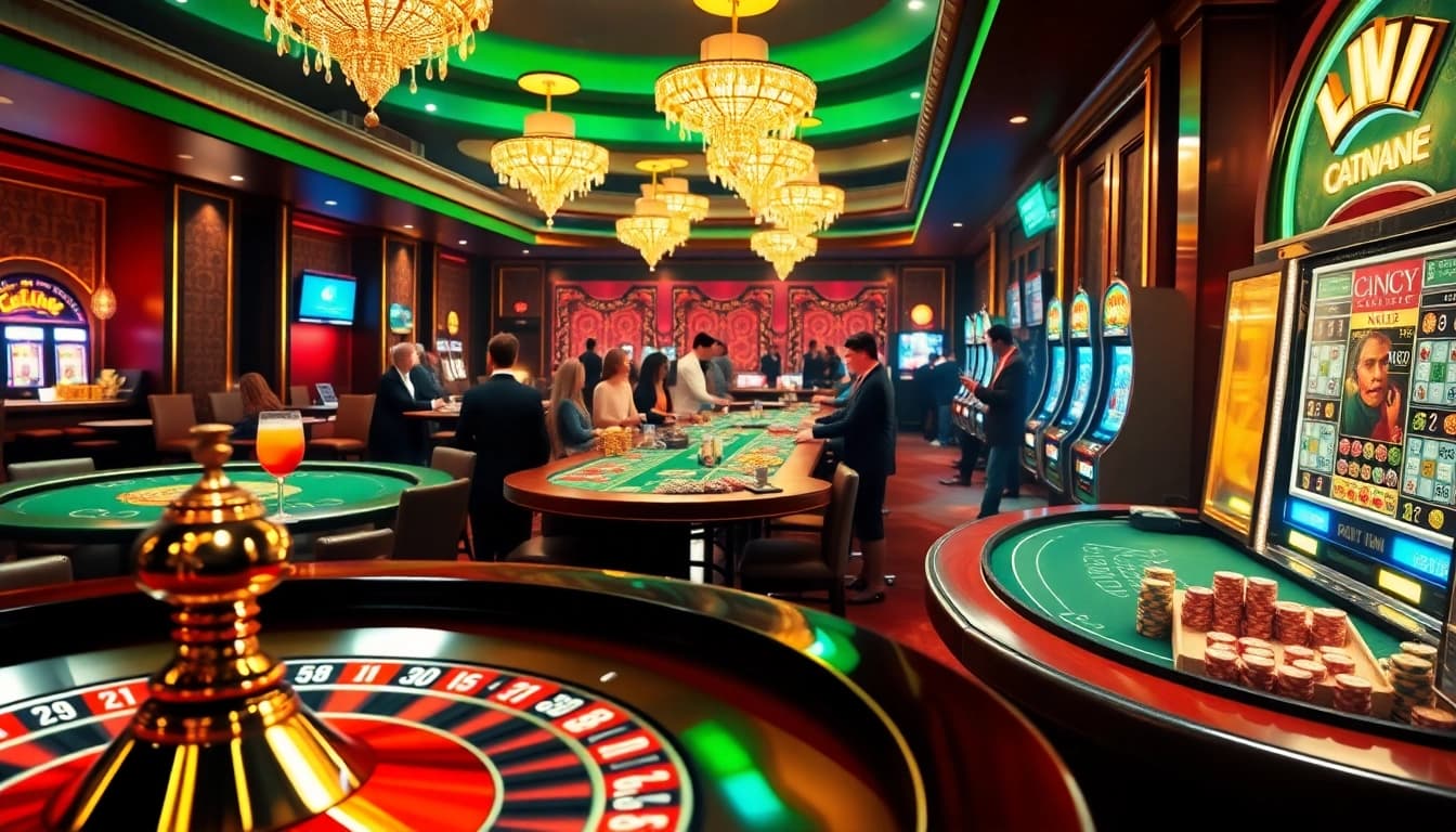 Players enjoying their victory at 69vn casino. A vibrant and festive atmosphere with poker and slot games.