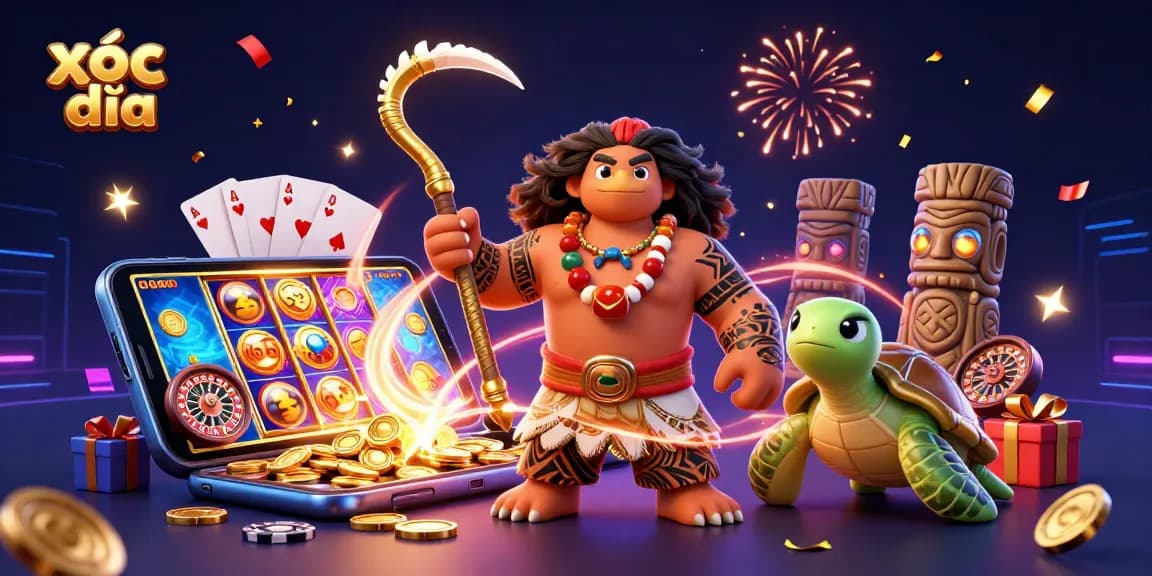 Xóc đĩa gameplay highlights with a colorful digital slot game and vivid characters, showcasing excitement in gambling.