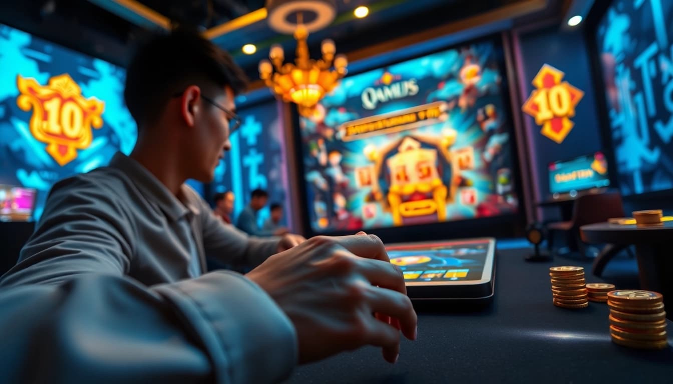 Engaging scene of gamebaidoithuong.com.vc showcasing online card games with vibrant graphics and rewards.