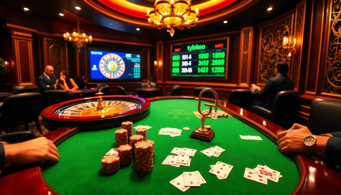 Exciting casino scene showcasing a poker table and betting odds related to tylekeo.