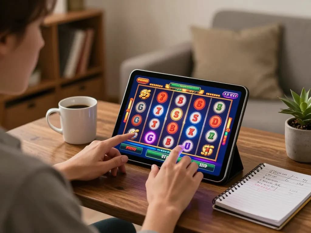 Person enjoying online slots at https://tr88.pics/ with exciting gameplay displayed on tablet, cozy home setting