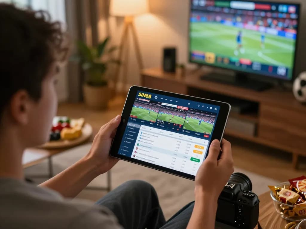 Engaging in strategic bets on SIN88 đăng nhập interface during home sports betting session.