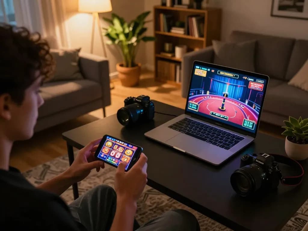 Player enjoying dynamic slots on 188bet mobile app in a cozy home setting.