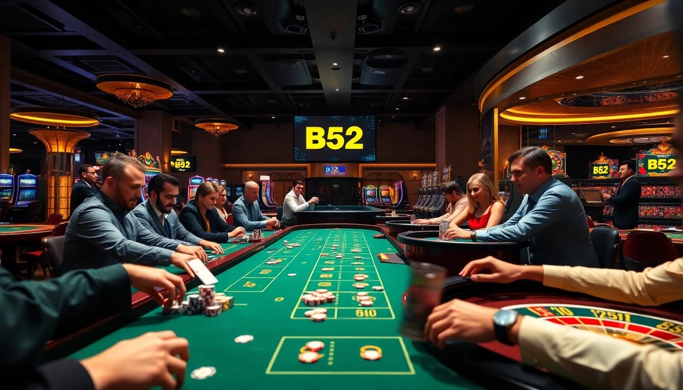 Exciting casino scene showcasing players engaging with B52 gaming tables.