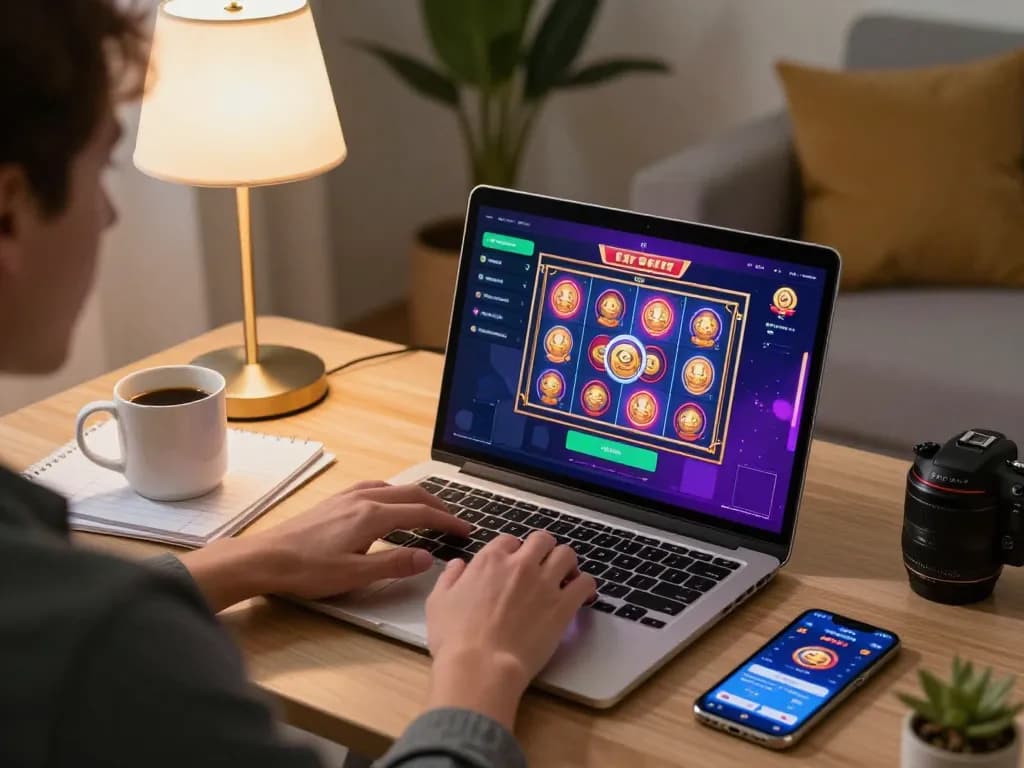 Engaging in daftar sungaitoto while enjoying slots on a laptop in a cozy setting