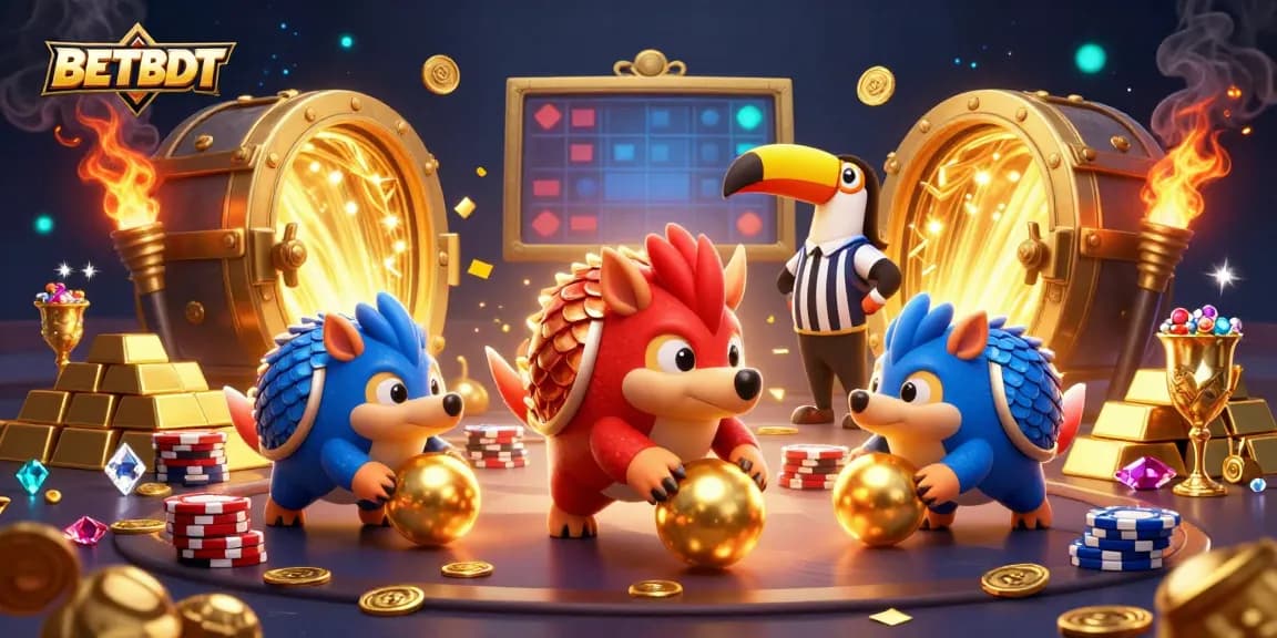 Engage in winning actions at BETBDT with rival pangolins competing and showcasing vibrant casino elements.