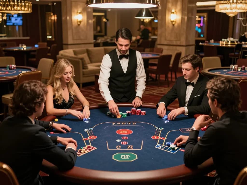 vb88 players strategizing at an exclusive poker table in a luxury casino