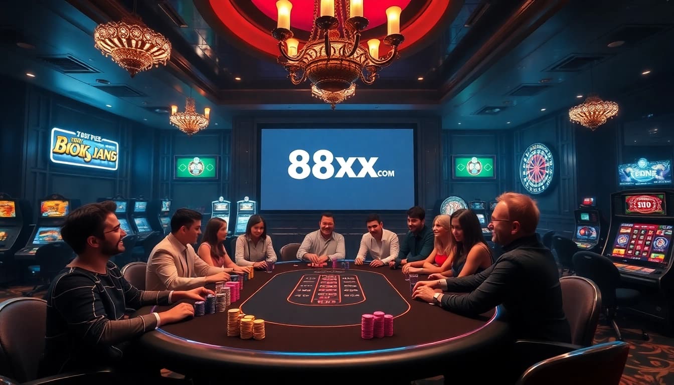 Experience exciting gameplay at 88xx.co.com with vibrant poker tables and slot machines.