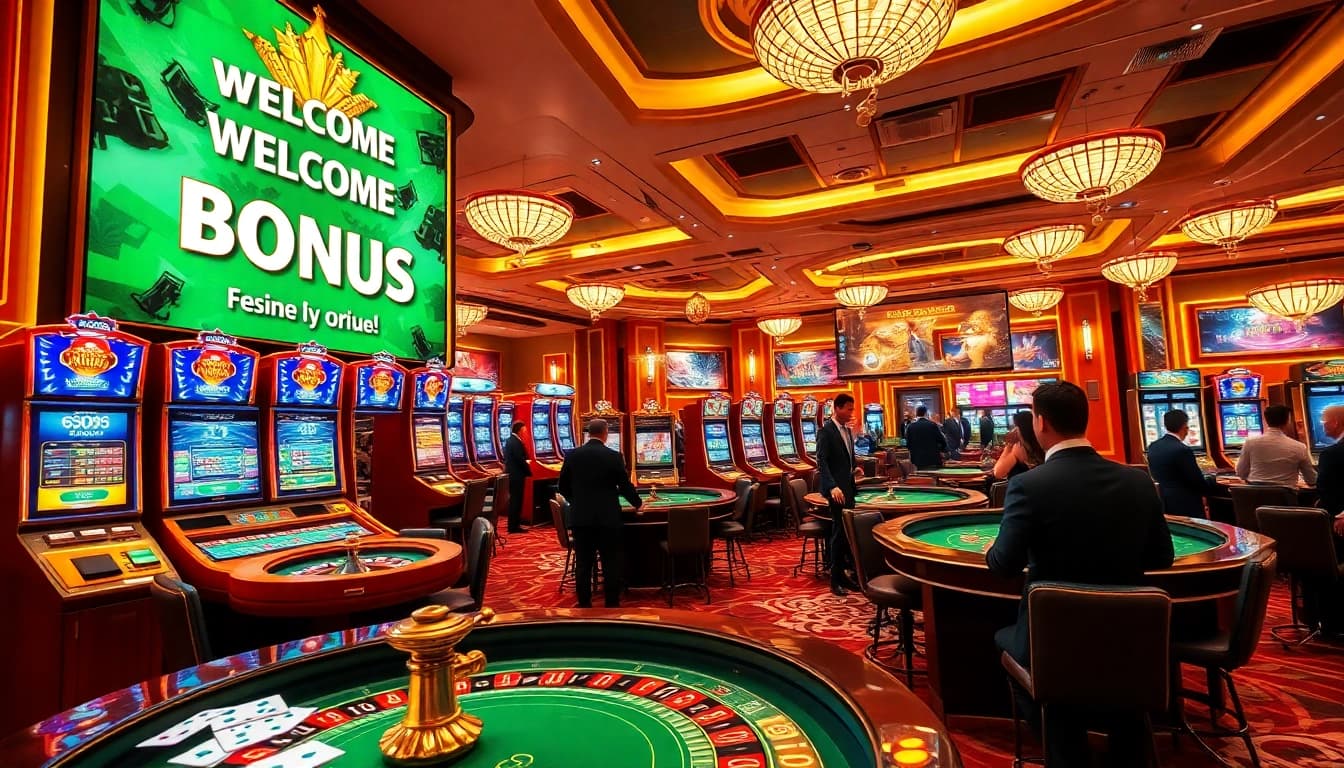 Experience the excitement of an online casino with engaging games and vibrant lights.