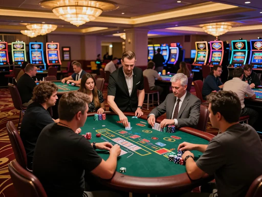 Engaging players at a blackjack table in an upscale casino showcasing dn88 themed gameplay.