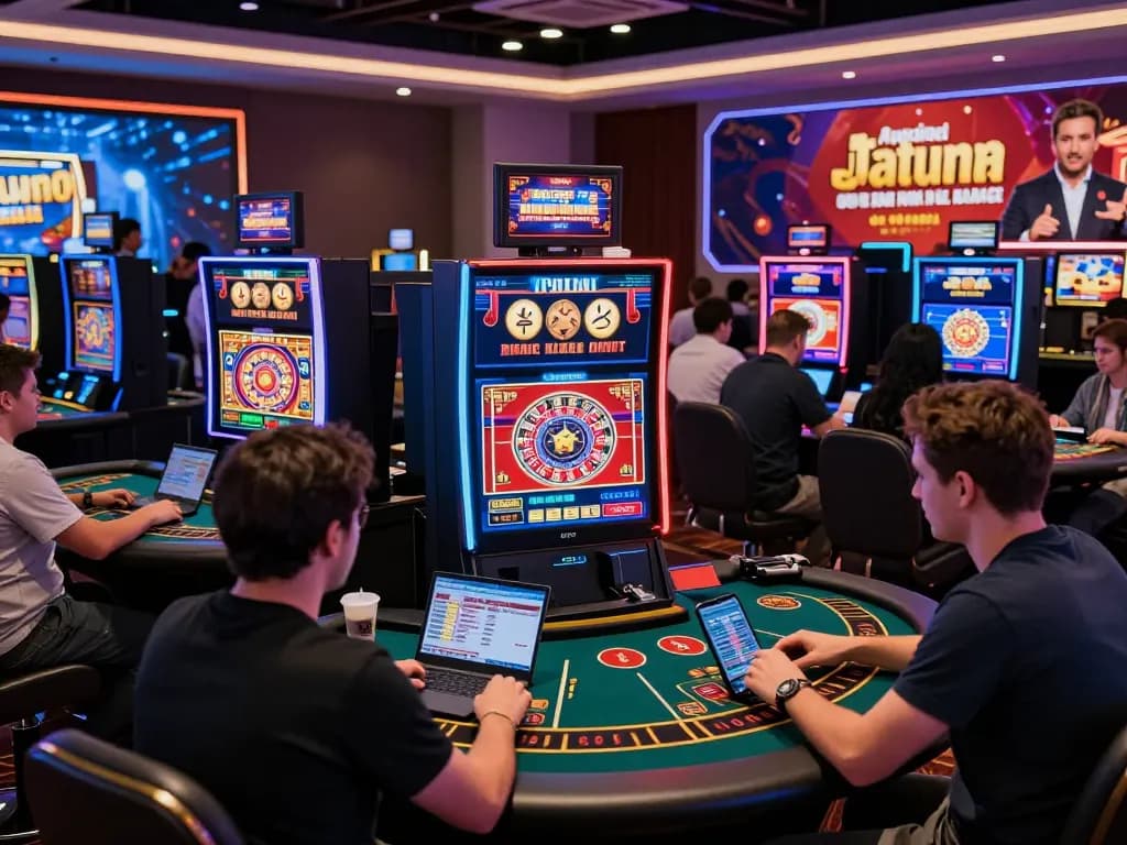 Dynamic online gaming experience at BJ888 with players enjoying various casino games in a modern, user-friendly interface.