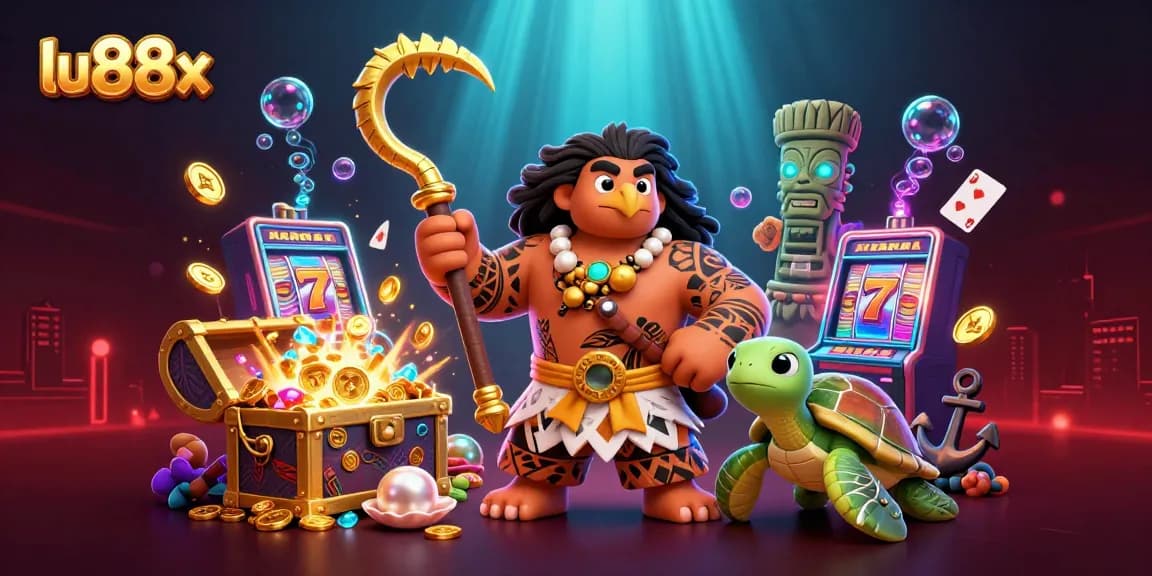 Experience the excitement of lu88x slots with vibrant 3D casino illustration rich in detail.