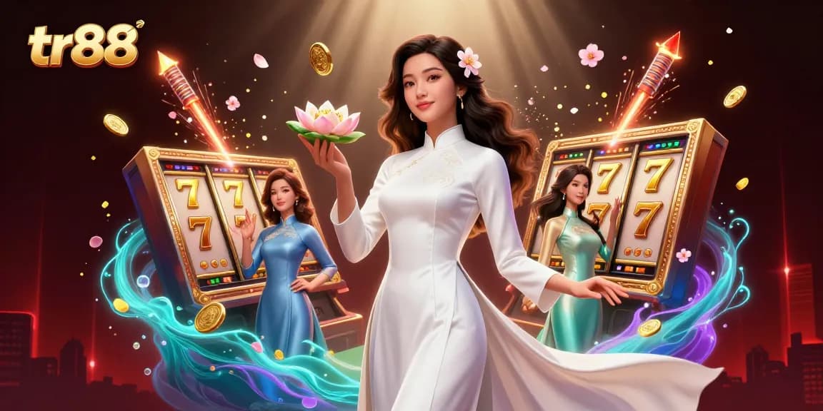 Engage in thrilling casino fun with TR88's vibrant 3D illustration showcasing game elements and elegant design.