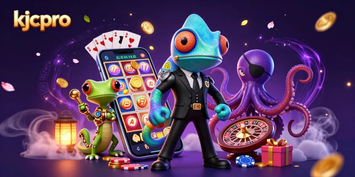 KJCpro showcases a dynamic gambling scene with engaging characters and casino elements, appealing to online players.