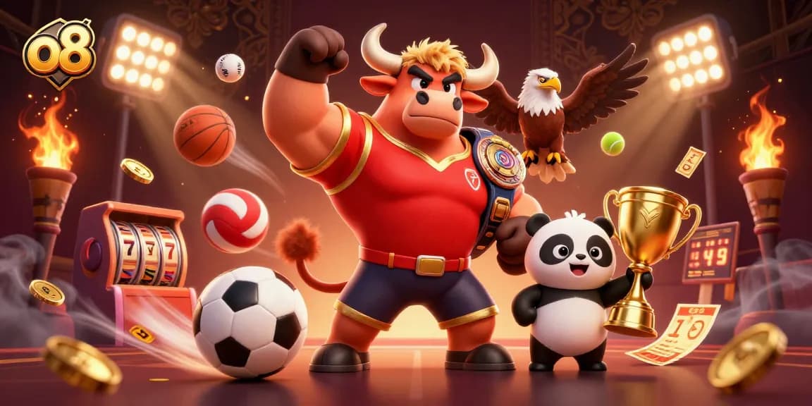 Join the thrilling gambling experience at o8 with dynamic characters and vibrant casino elements.
