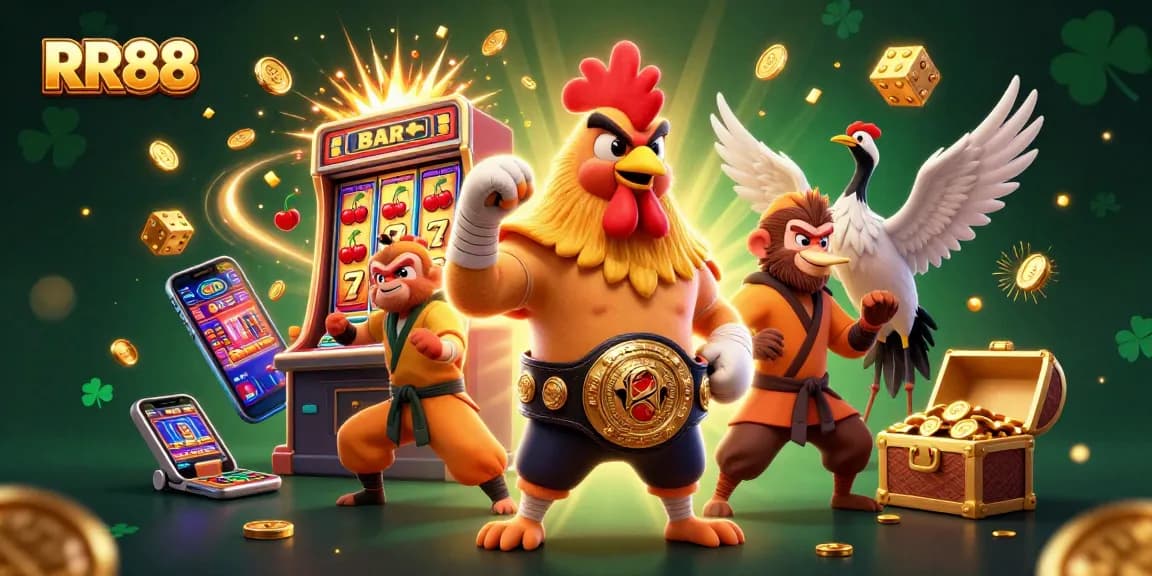 Experience RR88 with thrilling jackpot slot machines and dynamic 3D characters in an engaging casino setting.