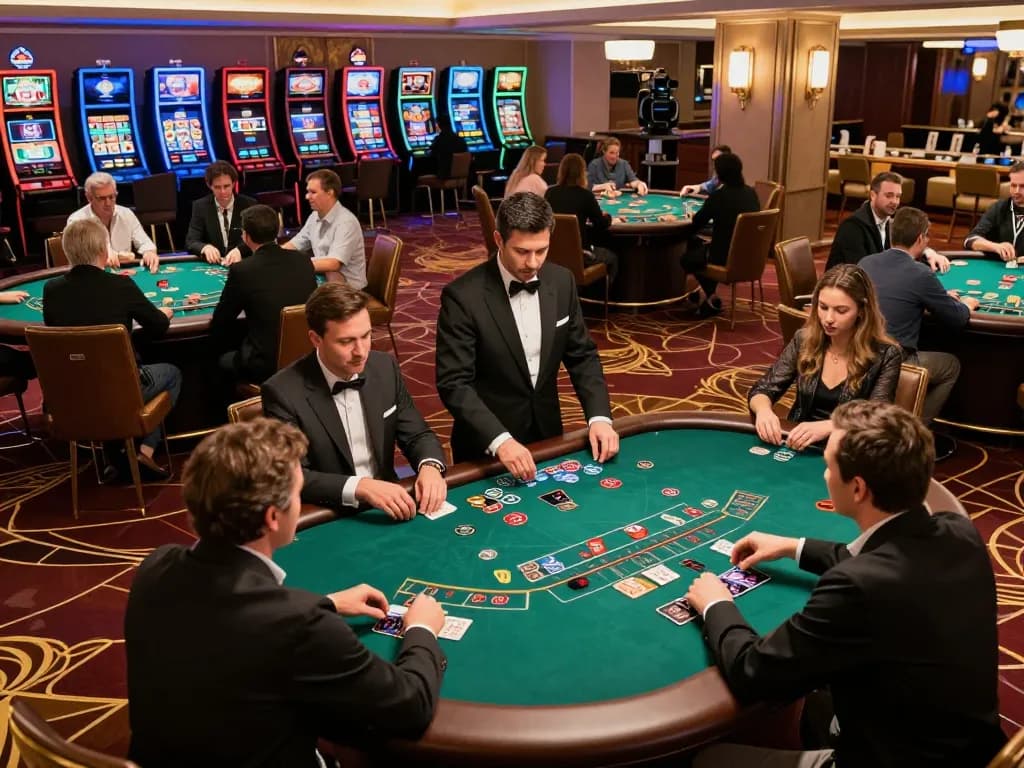Players engaged at a reputable nhà cái uy tín blackjack table, displaying excitement and strategic gameplay