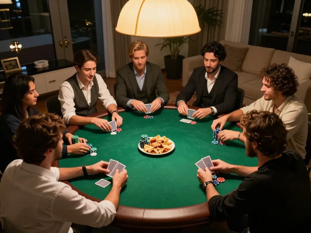 Lô Đề Uy Tín highlights a dynamic home poker game night, showcasing players engaged in strategy and camaraderie.