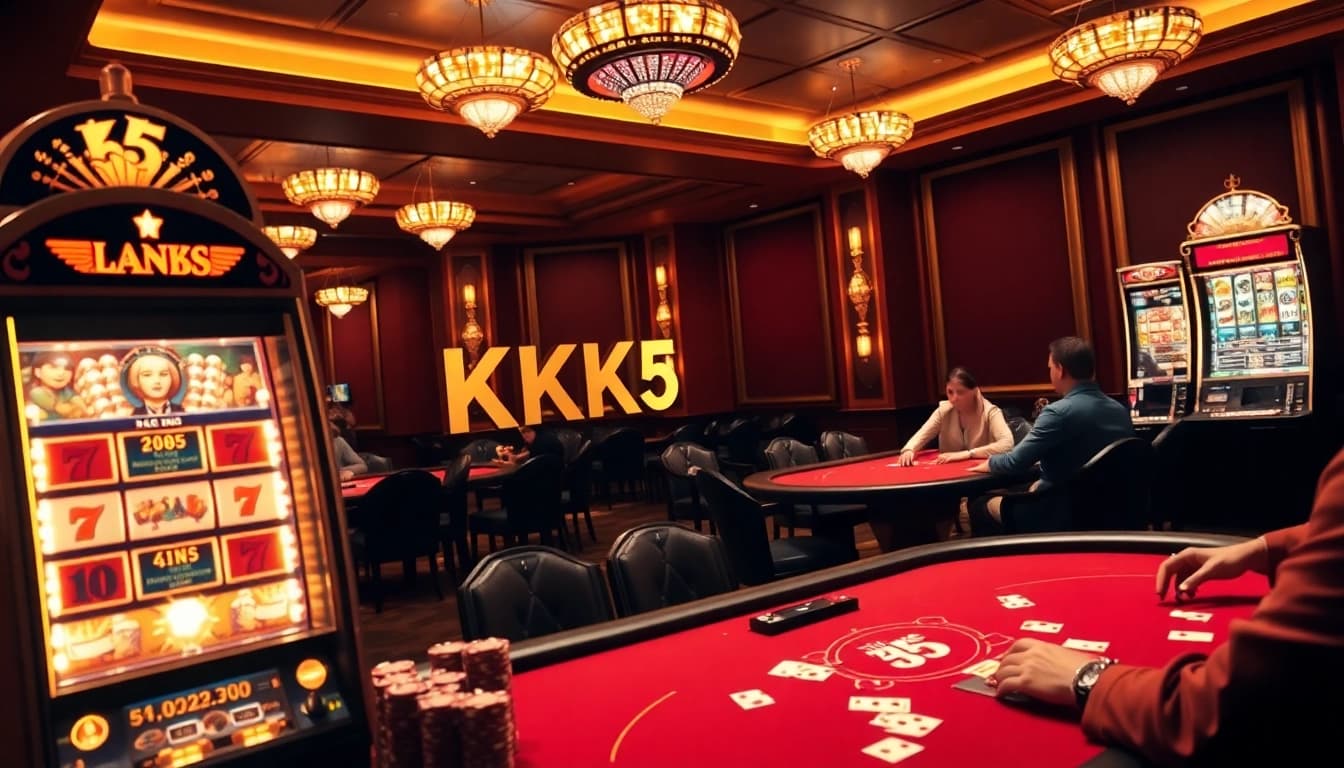 Players engaging at a KK55 branded poker table under elegant lighting.