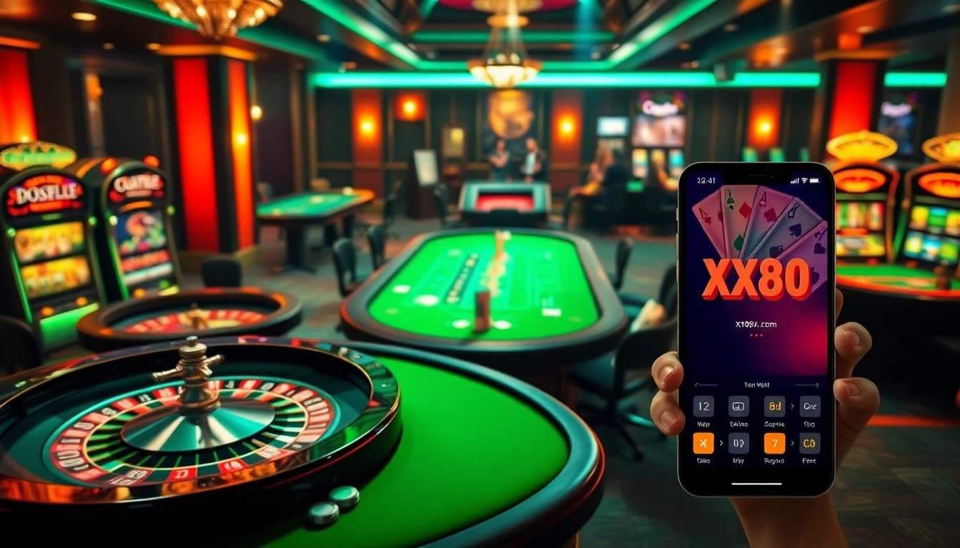 Engage with exciting casino games at xx88.uk.com featuring vibrant tables and a roulette wheel.