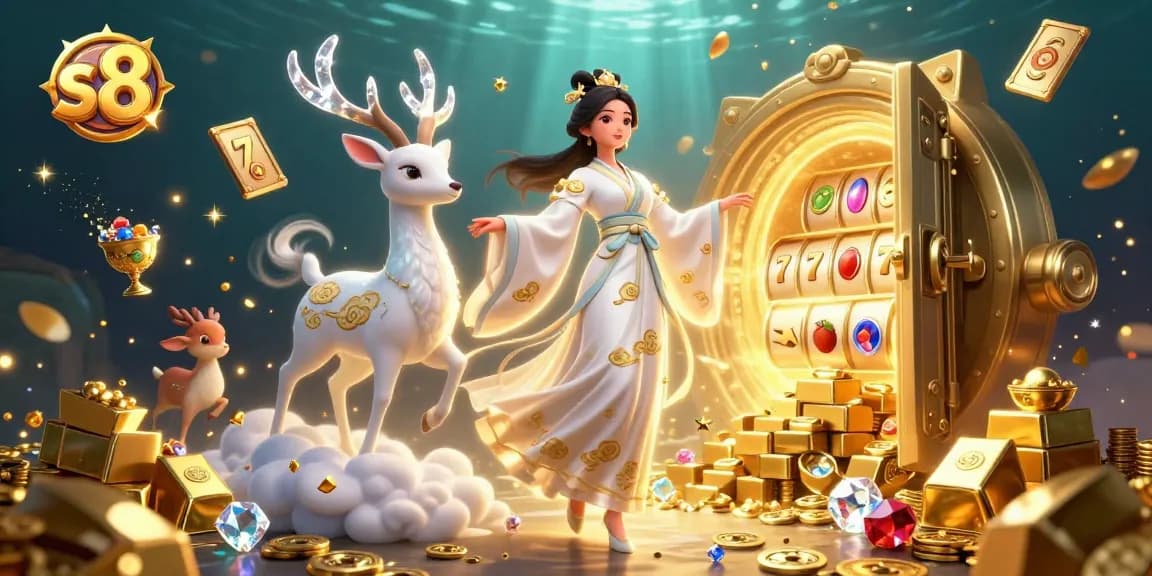 Spin the reels and unlock treasures at s8 with our vibrant casino-themed illustration.