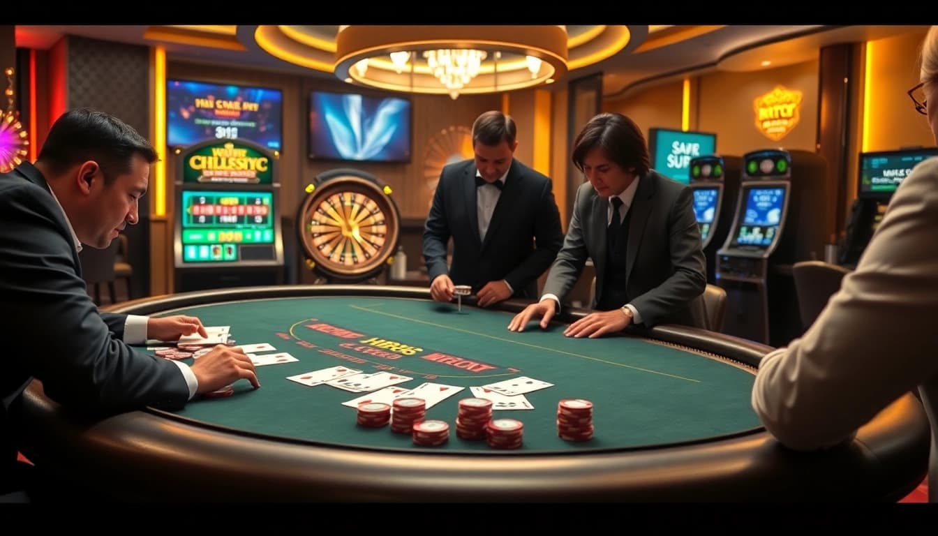 Engage with HB88 at an elegant casino scene featuring a poker table and roulette wheel.