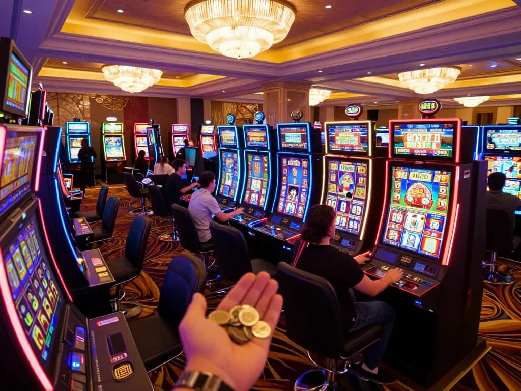 Players enjoying vibrant slot machines at 58win casino, showcasing thrilling gameplay.